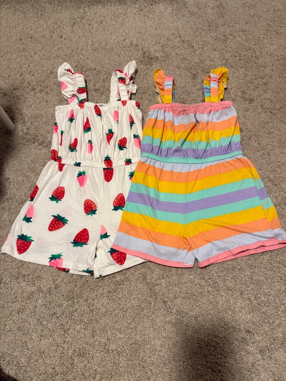 Old Navy Strawberry and Rainbow Stripe Rompers Bundle Lot of 2 5T
